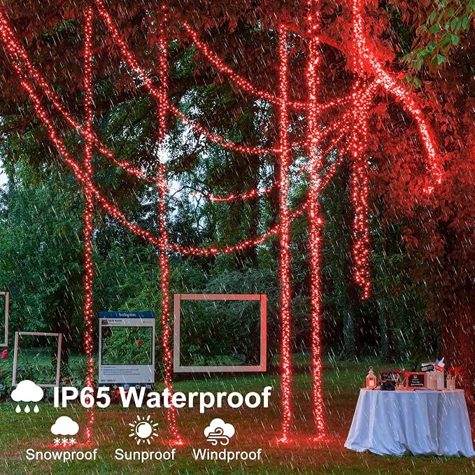 100FT 300 LED Christmas Lights Outdoor, Christmas Tree Lights, Red | Plug in 8 Modes Waterproof Connectable String Lights for Outside Patio Yard Halloween Holiday Decorations