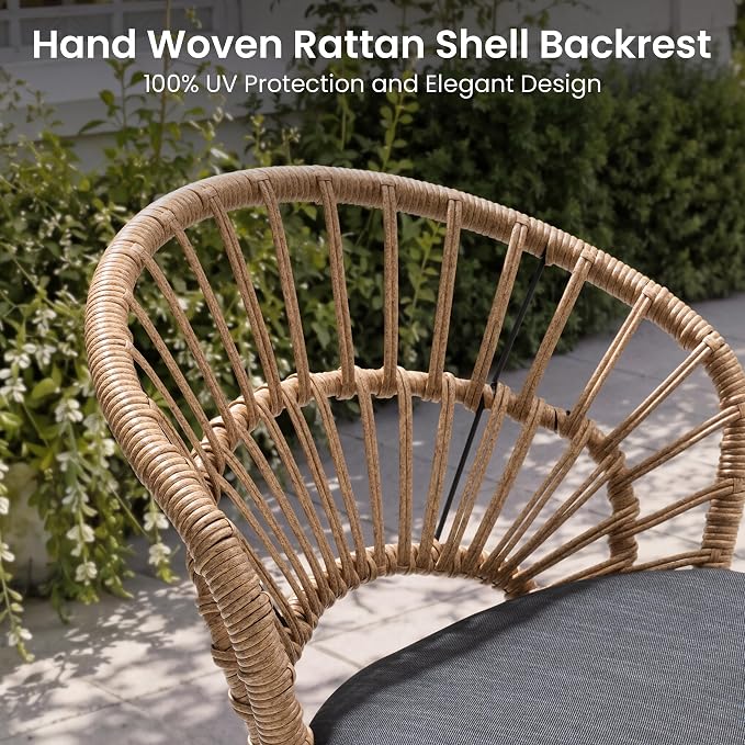 11 Piece Aluminum Outdoor Dining Set with Rattan Patio Chairs | 94" Large Rectangle Table with Umbrella Hole, 10 Shell Shaped Rattan Side Chairs with Black Cushions for Garden Deck