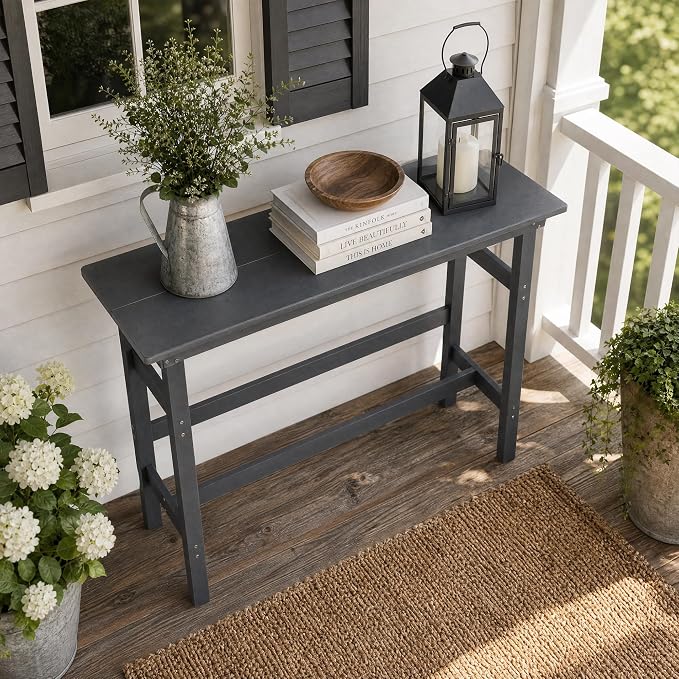41.25" Outdoor Bar Table, Heavy Duty HDPE Console Table, Weather-Resistant Outdoor Console Table, Modern Bar Height Pub Table for Poolside/Garden/Backyard/Deck/Patio Furniture, Grey