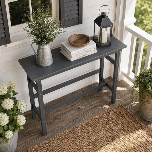 41.25" Outdoor Bar Table, Heavy Duty HDPE Console Table, Weather-Resistant Outdoor Console Table, Modern Bar Height Pub Table for Poolside/Garden/Backyard/Deck/Patio Furniture, Grey