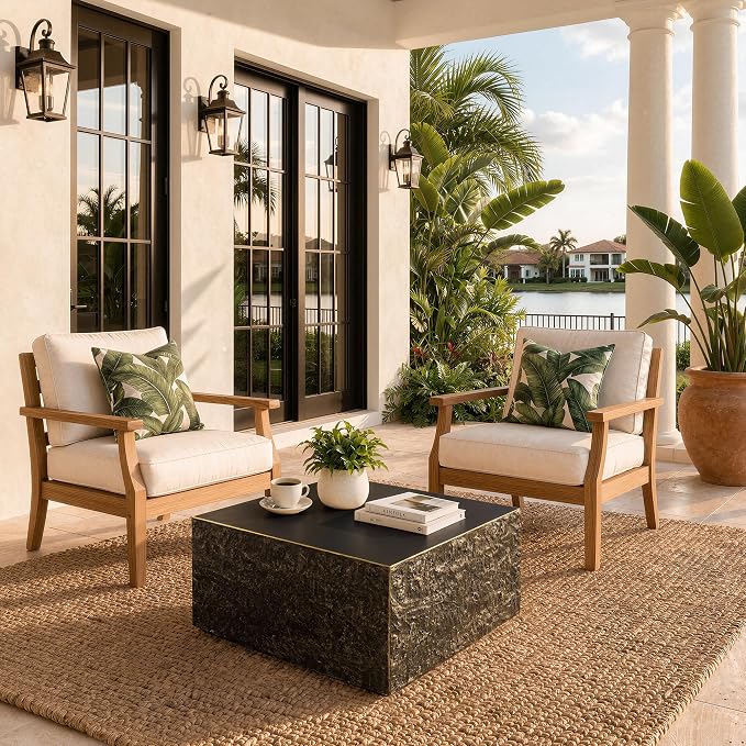 UPHA 28" Square Outdoor Coffee Table, Modern Hollow Concrete Patio Table, Small Minimalist Low Accent Table for Living Room, Balcony, Deck, Backyard, Bronze