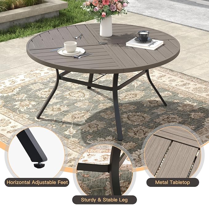 7 Pieces Round Outdoor Table and Chairs Set, Patio Dining Set with 50" Round Spliced Outdoor Table and Patio Swivel Chairs for Backyard Lawn Garden, Grey Table and Grey Chairs