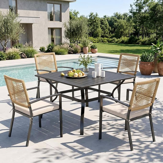 Sophia & William Outdoor Dining Set for 4, 37" Square Table, Wicker Chairs | 5 Piece Patio Dining Set, Square Patio Dining Table Set with Patio Wicker Chairs for Garden, Porch, Deck