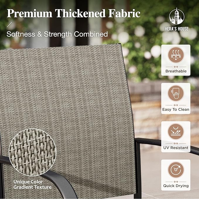 HERA'S HOUSE 7pc Patio Dining Set, Wood-Like Metal Table, 6 Brown Chairs | 60" rectangular table with umbrella hole. Waterproof, rust-resistant, all-weather for backyard, porch