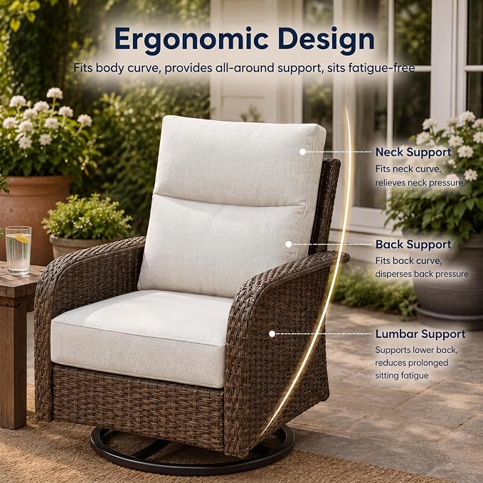 Brafab 9 Seats Outdoor Patio Furniture Set with Fire Pit Table, High Back Swivel Chairs Conversation Sets with Ergonomic Backrest, Wicker Sectional Sofa with Gilder Chair for Yard Garden Porch, Beige