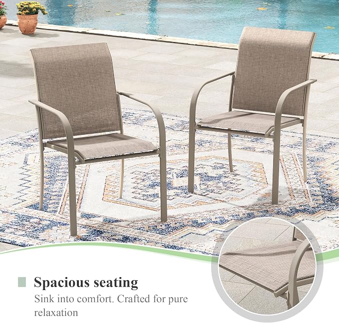 Patio Table and Chairs Sets for 8, Outdoor Dining Set with 8 Stackable Dining Chairs and 54" x 54" Round Thick Slatted Table for Backyard, Deck, Lawn, Garden, Sandshell