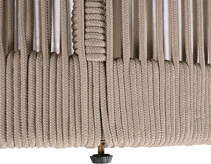 Outdoor Side Table, Round Acacia Wood Top, Beige Rope