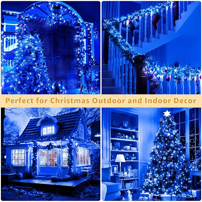 Ollny Christmas Lights Outdoor 800LED 262FT, Blue Plug in Fairy Lights with Remote, 8 Modes Waterproof Timers Dimmable LED String Lights for Indoor House Outside Bedroom Patio Balcony