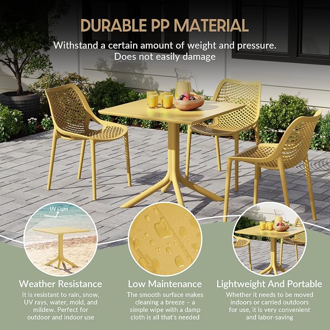 WestinTrends Playa 31.5" Square Outdoor Plastic Resin Patio Dining Table for 4, Yellow