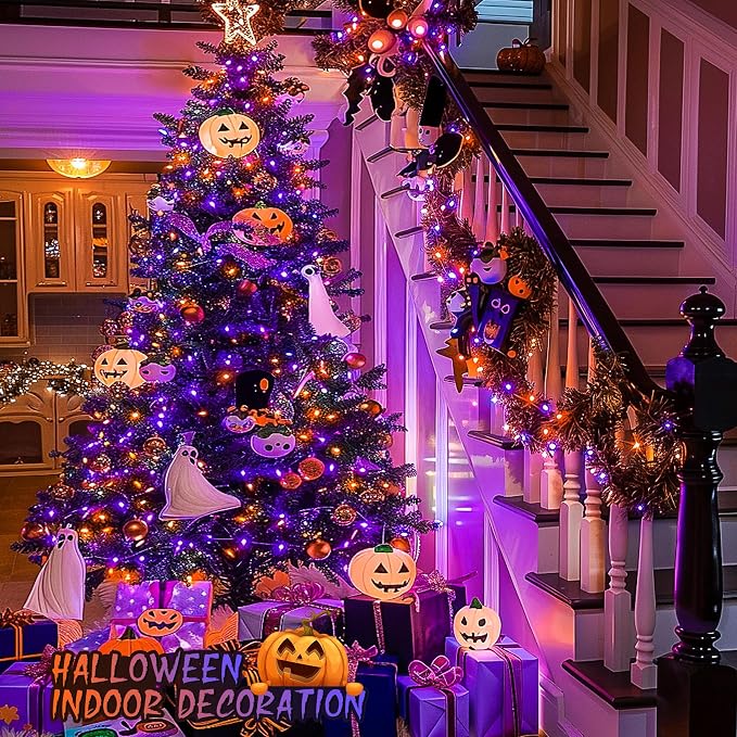 JMEXSUSS 168ft 600 LED Halloween Decor Lights Outdoor Clear Wire | Orange Purple String Lights Indoor Plug in, Halloween Lights for Tree Porch Garden Patio Car Party Yard Decorations, Remote