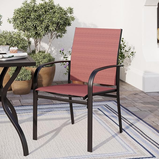 SUNSHINE VALLEY 5 Piece Patio Dining Set for 4, 37'x37' Square Table with Umbrella Hole and 4 Metal Chairs, Outdoor Table and Chairs Set for Lawn, Backyard and Deck, Red