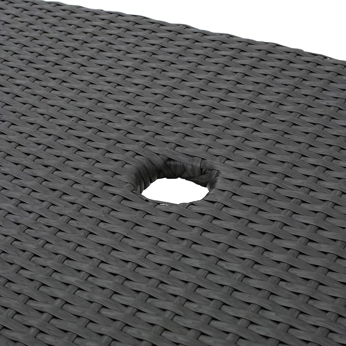 Outdoor Rattan Side Table with Umbrella Hole, All Weather 2 Tier Rattan Wicker Coffee End Table with Storage Shelf for Garden Porch Deck Backyard, No Assembly Required (Grey)