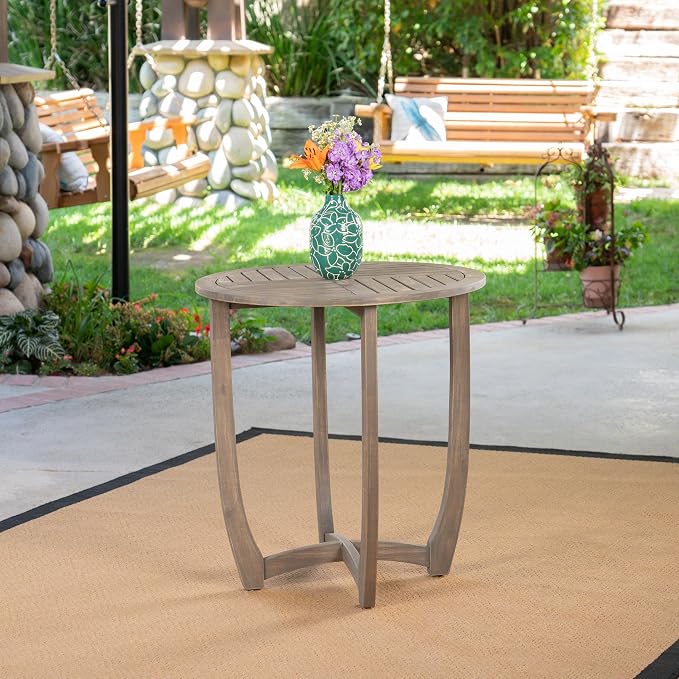 Patio Dining Table, Round Acacia Wood, Grey