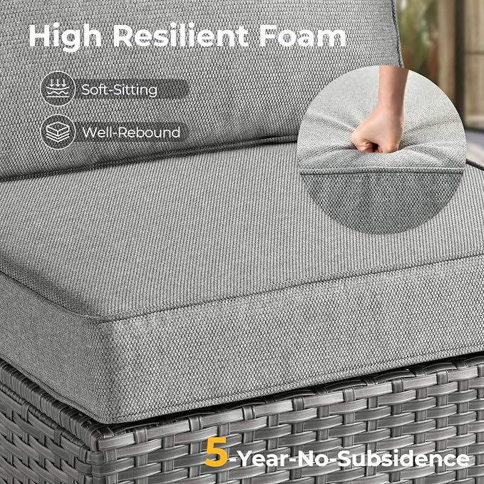 HOOOWOOO Patio Outdoor Sectional Furniture Sofa Set,7 Piece U Shaped Corner Wicker Rattan Couch Set,Rustic 6 Persons Summer Patio Conversation Set for Outside Porch Deck Garden(Charcoal Gray)