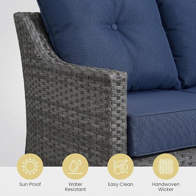 5 Pieces Patio Furniture Set, Weather-Resistant Wicker Swivel Rocker with Soft Cushions & Side Table,All Weather Outside Furniture with Ottoman for Porch, Garden, Backyard
