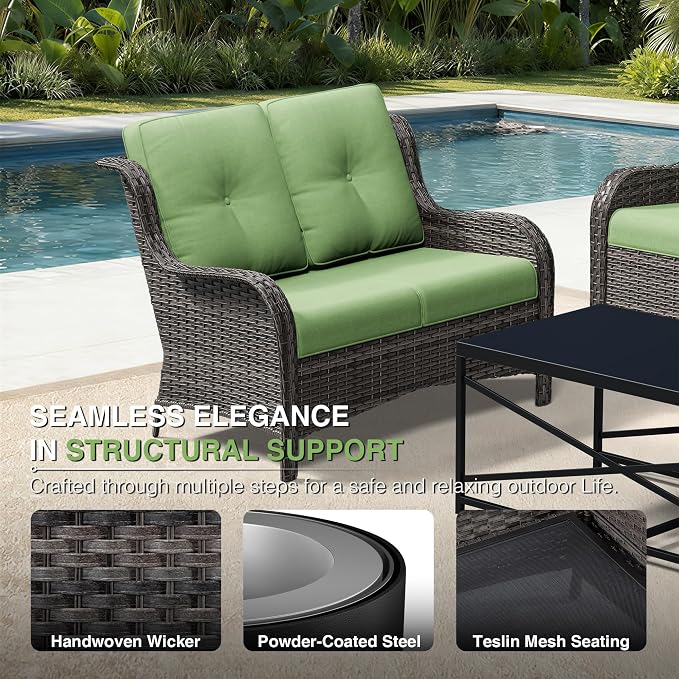 Joyside 7 Piece Wicker Patio Furniture Set, Outdoor Swivel Rocker Patio Chairs with High Back, Deep Seating, Wide Armrest, Thickened Cushions, Outdoor Furniture for Deck, Porch Use