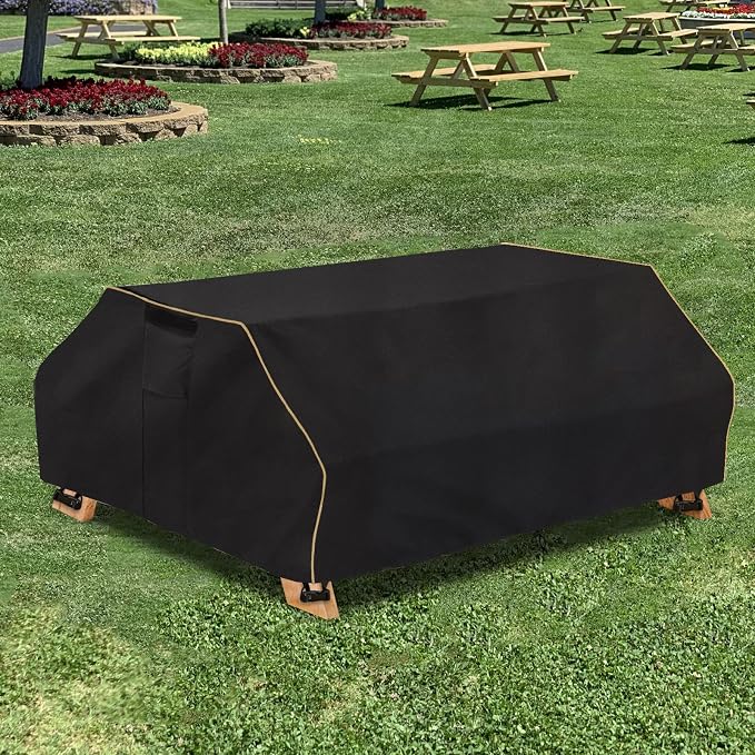 Bitubi 70 / 72 Inch Waterproof Picnic Table Cover With Bench Covers,Classic Black Wind Dust Proof Anti-UV, 72”Outdoor Cover For Picnic Table