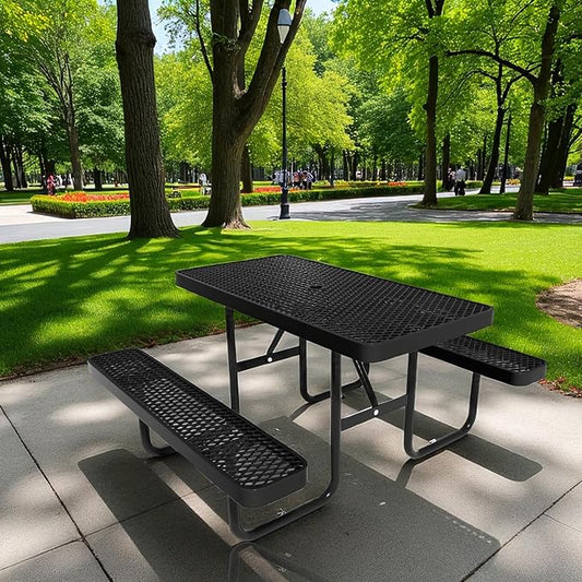4FT & 6FT Outdoor Picnic Table, Rectangle Metal Picnic Table with Benches, Heavy-Duty Steel for Patio Garden Park Camping - Commercial & Residential Use, Weather Resistant, Easy Assembly (4FT)