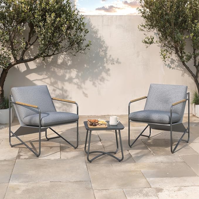 Premium 3-Piece Patio Furniture Set with Comfortable Cushions, Weather-Resistant Frame & Compact Design for Apartment Balcony Furniture,Grey
