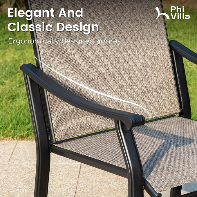 PHI VILLA Outdoor Patio Dining Set, Square Metal Table & 8 Textilene Chairs | 9 piece, Weather-resistant, Breathable & quick-drying, Umbrella hole, Patio deck backyard