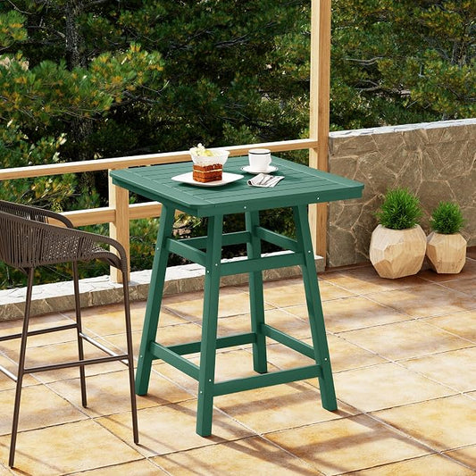 Costaelm Outdoor Bar Table, 37" Counter Height Square Patio Cocktail Bar Table with Umbrella Hole, Patio Bistro Dining Pub Table for Front Porch Deck Backyard Garden, Dark Green