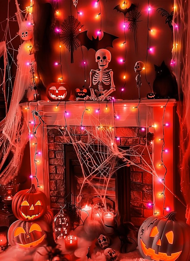 2 Pack Orange & Purple Halloween Mini Lights, 10 Ft 50 Count String Lights | Total 100 Count Incandescent, Connectable Halloween Light for Haunted House Party Holiday Window Indoor Decoration