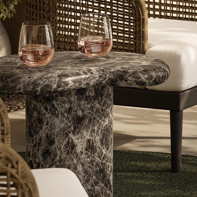 Modway Elowen Faux Marble Side Table in Dark Emperador Marble - Faux Emperador Marble Sculptural Pedestal Accent Table for Indoor and Outdoor Spaces