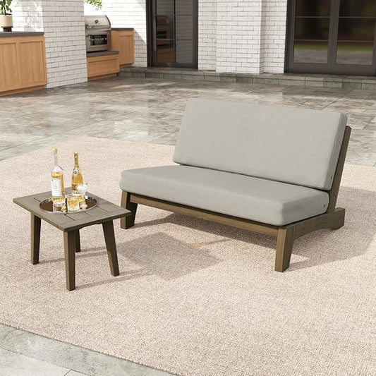 2 Pieces Patio Furniture Sets, All-Weather Outdoor Wood Bistro Set Patio Conversation Side Table Chiars and Patio Loveseat for Balcony, Backyard