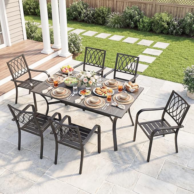 Outdoor Dining Table for 6-63" x 38" Matel Patio Table with E-Coated Finish, 1.6" Umbrella Hole for Garden, Backyard