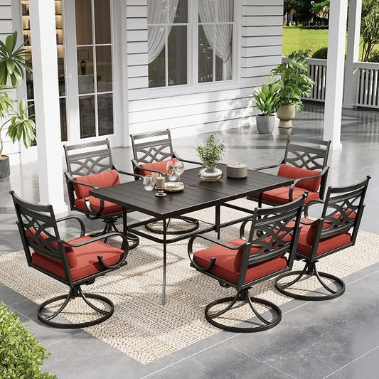 Sophia & William Patio Dining Set, Steel, Red | Umbrella Hole, Swivel Chairs, E-Coated, Cushions Included, For Patio, Garden and Yard