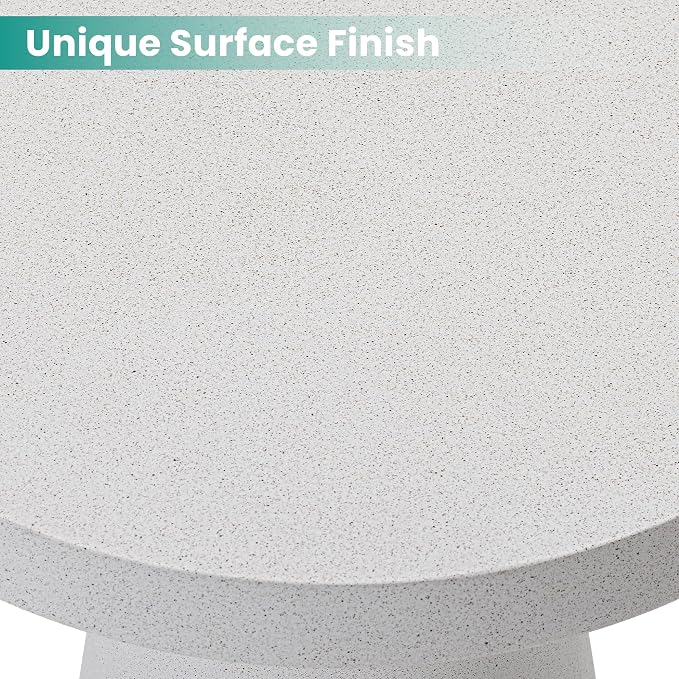 SUNBURY Side Table Outdoor Large, 22"H Concrete End Table w Conical Pedestal, Lightweight Round Accent Table, Decorative Modern Coffee Table, Garden Stool for Patio, Porch, Living Room, Spotted White