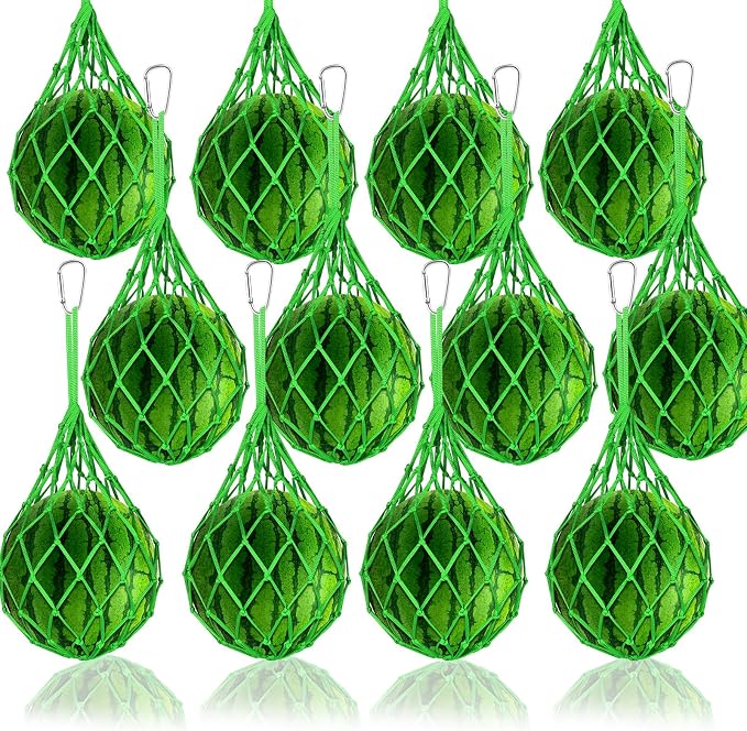 12 Pack Melon Hammocks Cradles, Melon Hammock for Trellis Heavy Duty Watermelon Nets with Hooks (Green)