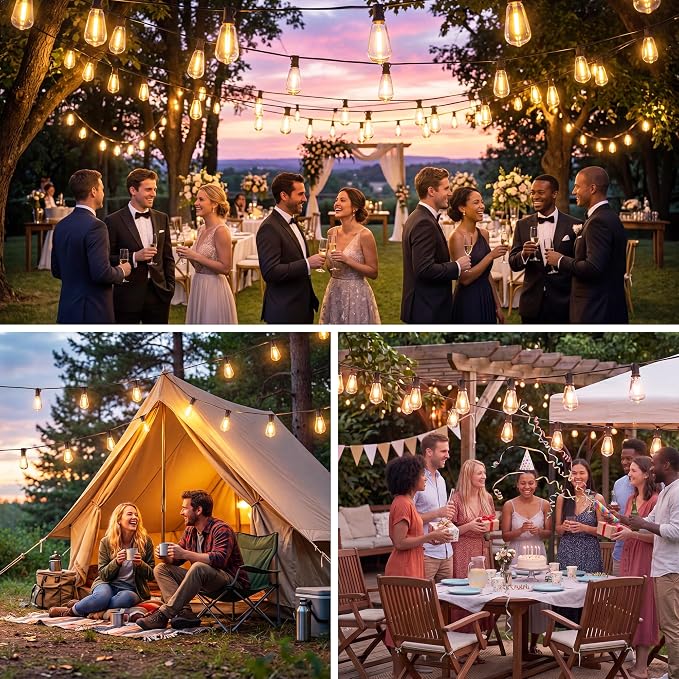 Guhope 54 FT Outdoor String Lights for Outside, Dimmable ST38 Edison LED Patio Lights with Timer, 3 Lighting Modes, IP45 Waterproof String Lights with Remote for Backyard Garden Porch Party Decor