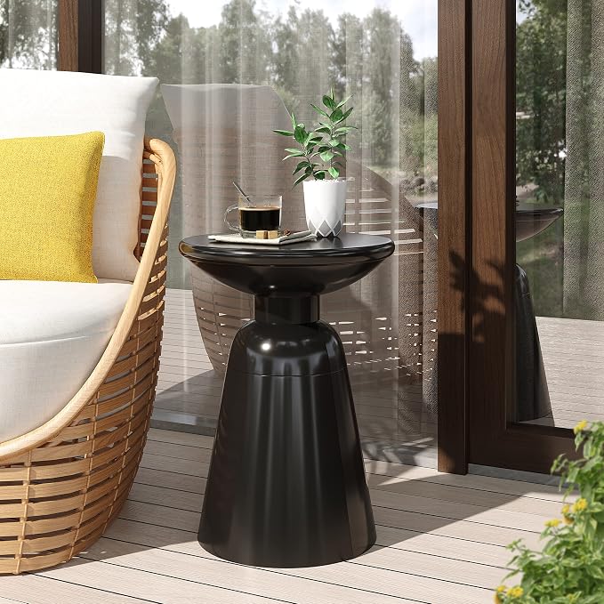 Merax Iron Patio Side Table 15"x21" Modern Art Design Weather Resistant End Table for Indoor Outdoor Patio Backyard Pool (Black)