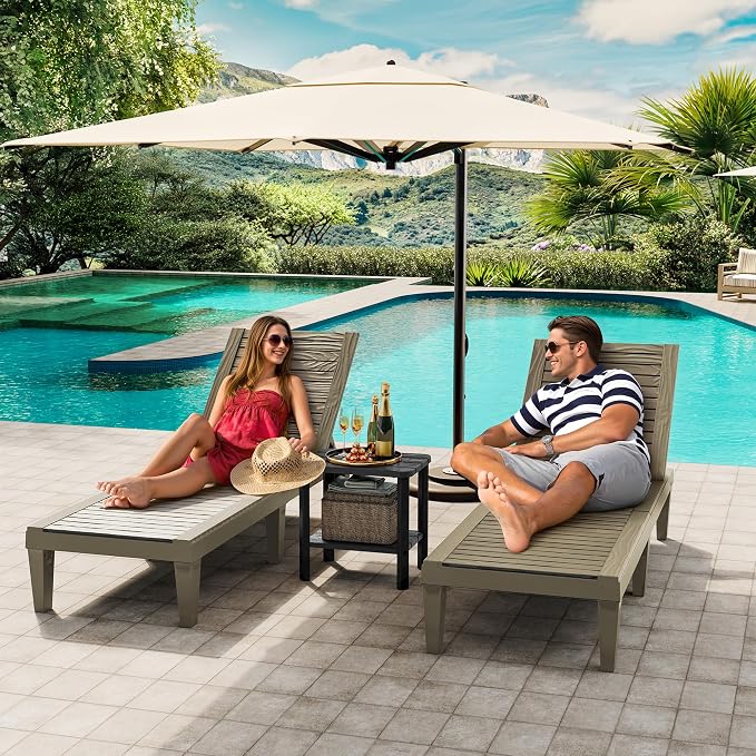 KAMABOKO Adirondack Outdoor Side Table Set of 2, 2-Tier HDPE End Table 16" Weatherproof Square Storage Tables for Porch Patio Pool Backyard Lawn and Indoor, Black with Wood-Like Grain