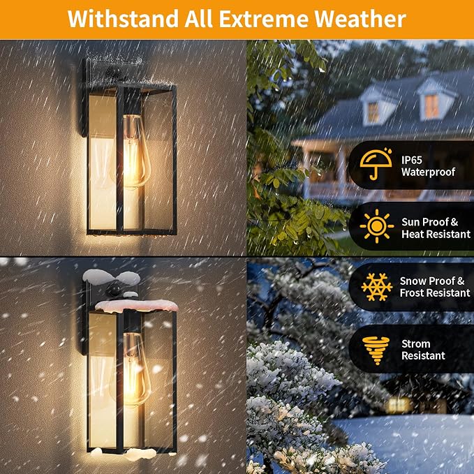 15'' Black Motion Sensor Outdoor Front Porch Lights for Outside, Large Exterior Lighting Fixtures Wall Mount for House, Wall Sconce Lamp, Waterproof Lantern Coach Lights for Garage, Entryway,Yard