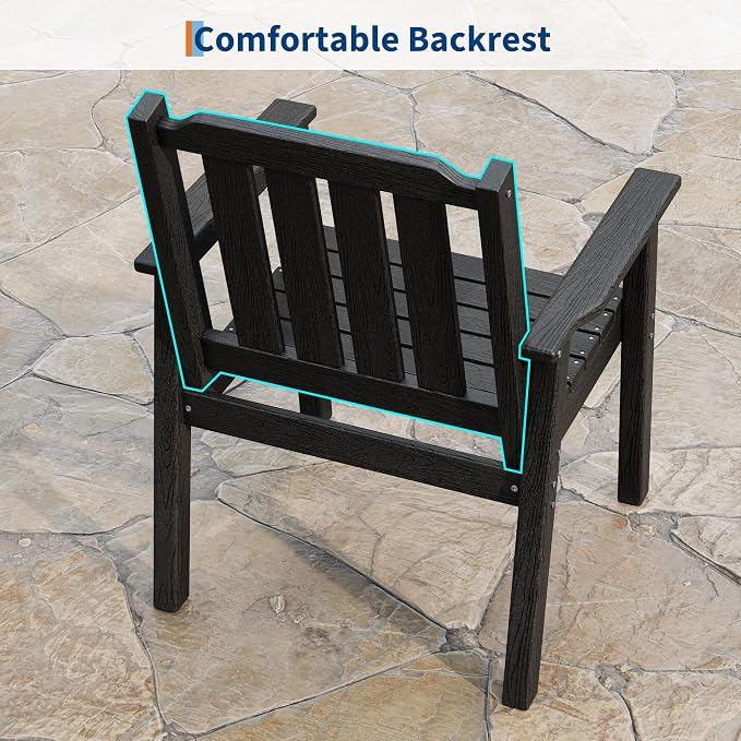 GAOMON Outdoor Patio Dining Chairs Set of 4, All-Weather HDPE Garden Dining Chairs with Armrests, Wide Seat and Sturdy Frame,Waterproof Design, for Garden, Backyard, Deck, Black