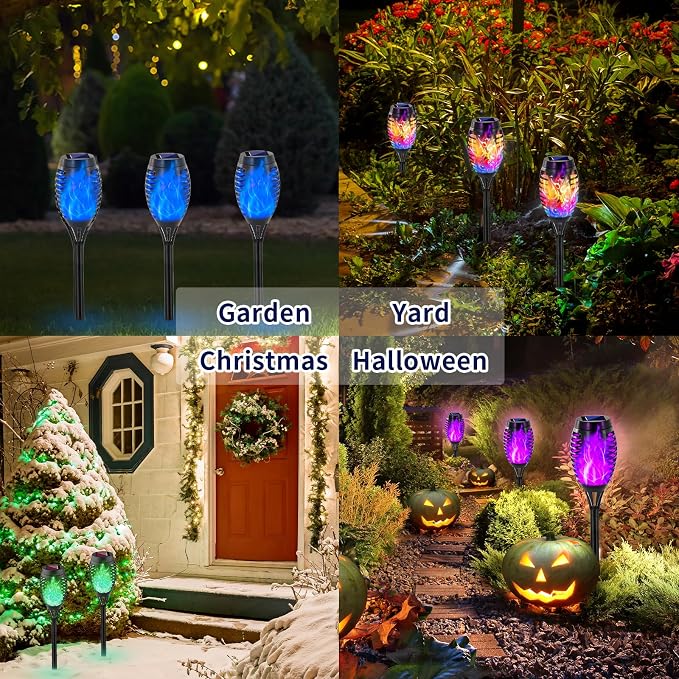Swingers Solar Lights Outdoor, Halloween Solar Torch Lights | With Flickering Flame, Waterproof Outdoor Garden Lights for Outside Patio Pathway Yard Decorations