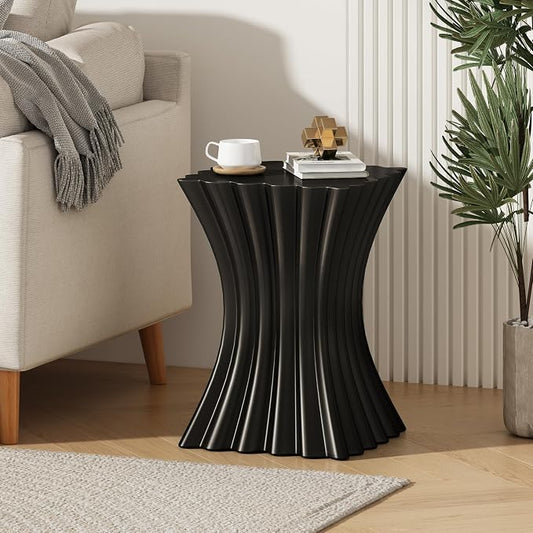 Christopher Knight Home Waven Lightweight Concrete Outdoor Side Table, Wave Design Sofa End Table for Living Room, MGO Patio Accent Table, Garden Stool or Plant Stand, Black