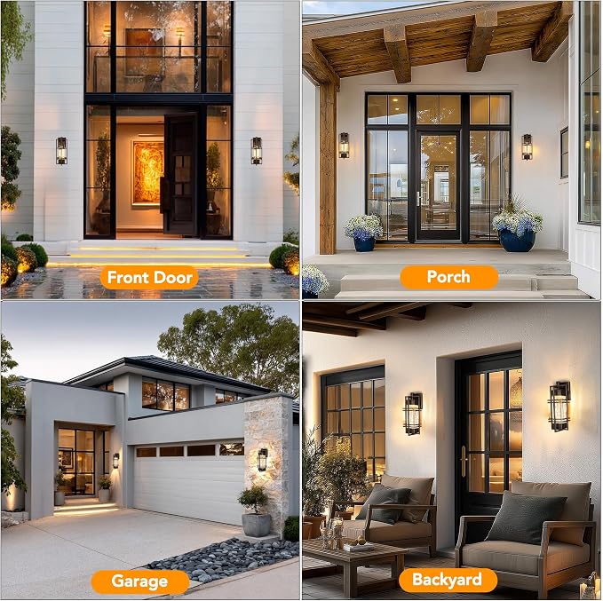15" Outdoor Porch Light Fixtures Wall Mount, Lantern Lamp,Gold-swept Black | Water Ripple Glass, Rustproof Metal Frame, Waterproof,E26 Base, T30 Bulbs Included, Wall Lantern for Porch, Garage