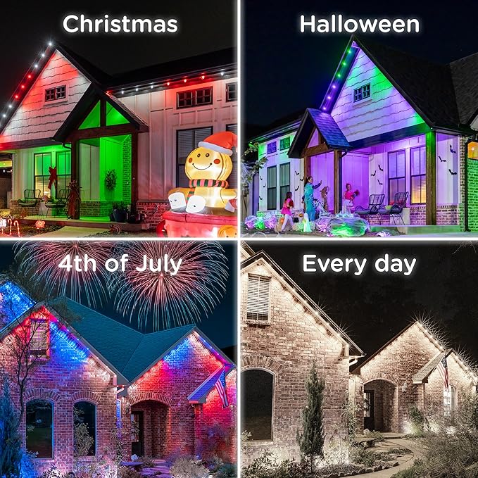 Enbrighten Eternity Permanent Outdoor Lights, 100ft, 72 Lights, Smart | Black Cord, RGBWIC LEDs, Weatherproof, Cuttable, Link to 200ft, Christmas, App Control, Works with Alexa & Google Home