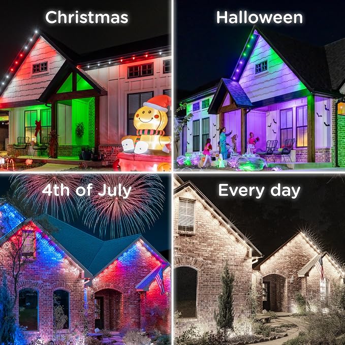 Enbrighten Eternity Permanent Outdoor Lights, 50ft, 32 Lights, Smart | Black Cord, RGBWIC LEDs, Weatherproof, Cuttable, Link to 200ft, Christmas, App Control, Works with Alexa & Google Home