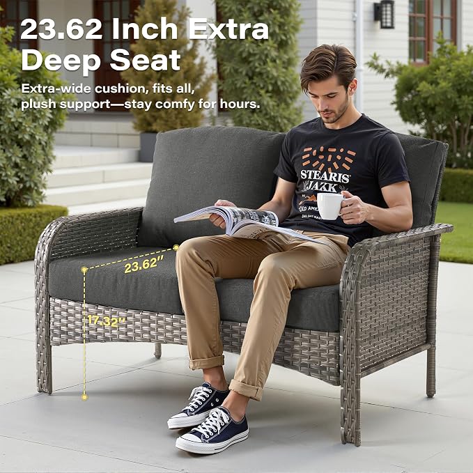 8 Pieces Patio Conversation Sets,Patio Furniture Set with Swivel Rocking Chairs,Coffee Table, Side Table, All Weather Rattan Wicker Outdoor Sectional Furniture Set for Porch Balcony Backyard Black