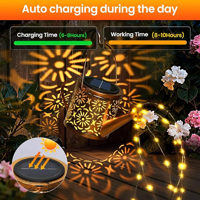X-PREK Solar Garden Lights Outdoor Decoration, Metal Solar Watering Can Lights Outdoor Waterproof, Small Patio Light Yard Lawn Pathway Decor, Gardening Gifts for Women Mom Grandma 2 Packs