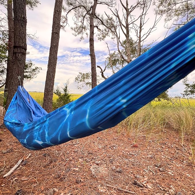 Castaway Travel Hammocks Double Water Design Camping Hammock with 2 Tree Straps, Triple Stitched Durable Nylon Material, Compact Design for Backpacking, Travel, Beach, Backyard, Patio, Hiking