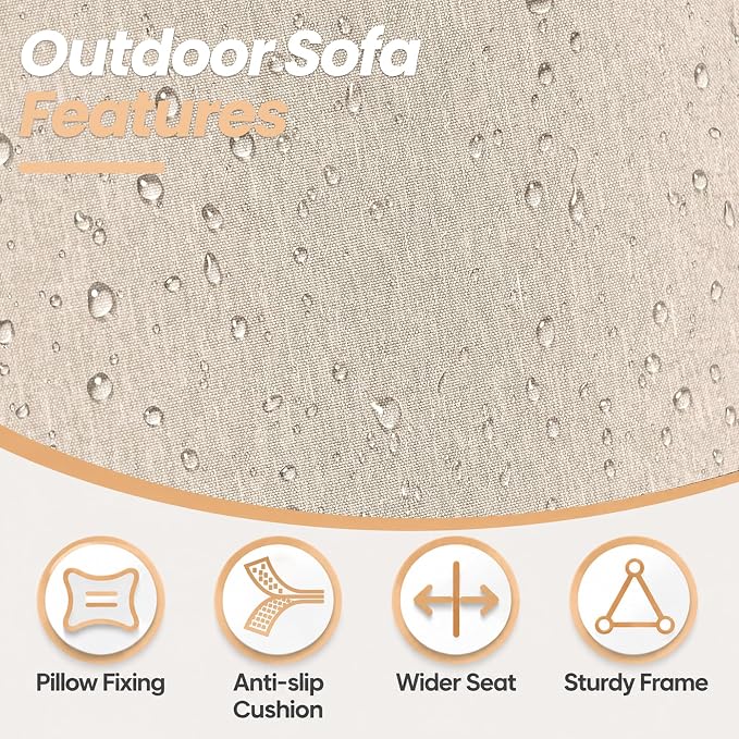 Metal Patio Furniture Set,6 Pieces 7 Seats Patio Sectional Outdoor Furniture Set with Rectangular Coffee Table,Patio Conversation Sets with 5.1" Thickened Cushions,Sand