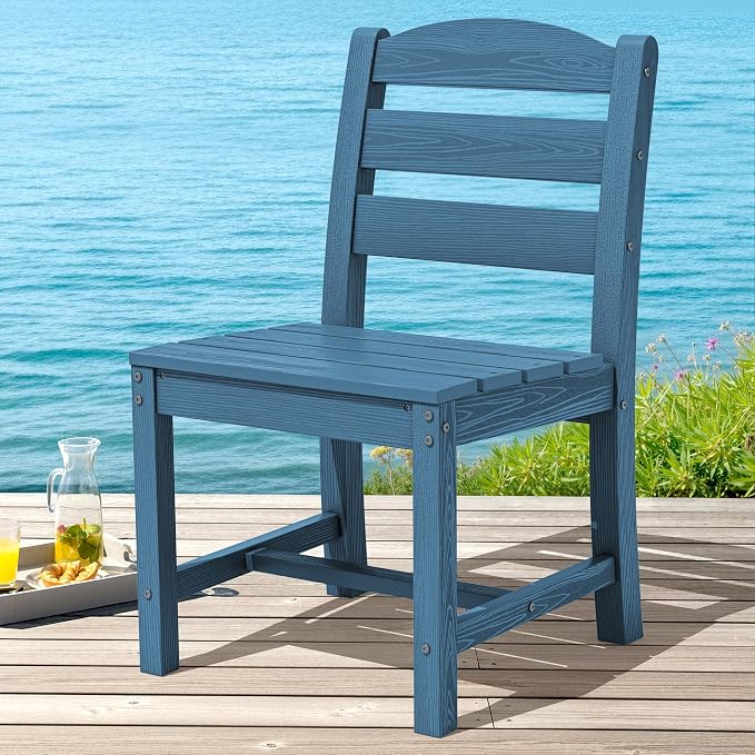 SERWALL Outdoor Armless Dining Chairs Set of 4, All-Weather HDPE Patio Dining Chairs with 19.7" Widened Seat and Curved Backrest for Backyard, Garden, Blue