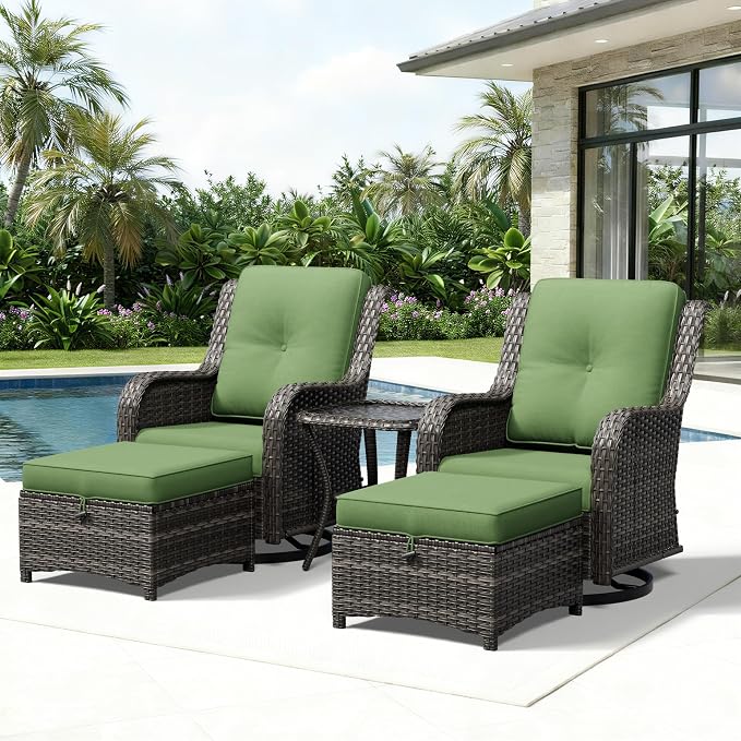 Joyside 5 Piece Wicker Patio Furniture Set, Outdoor Swivel Rocker Patio Chairs with High Back, Deep Seating, Wide Armrest, Thickened Cushions, Outdoor Furniture for Deck, Porch Use