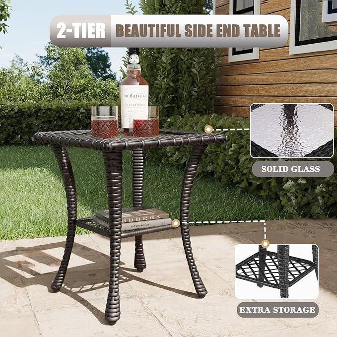 LayinSun 3 Piece Wicker Patio Furniture Set, Classis Outdoor Conversation 360 Degree Swivel Chairs Set with Coffee Table