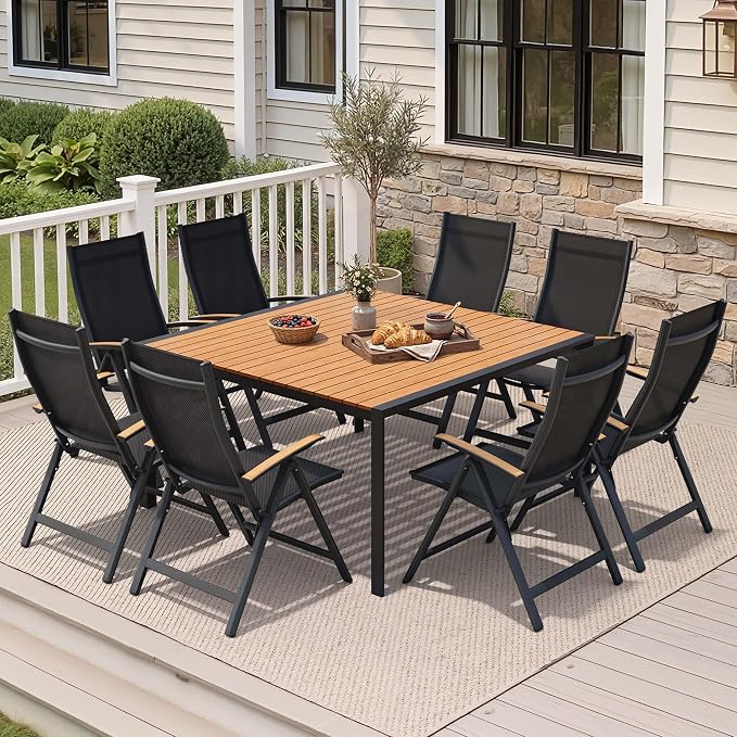 Crestlive Products Square Outdoor Dining Table for 8, 56" Aluminum Patio Table with Umbrella Hole Weather-Resistant Outside Table for Garden Backyard Deck, Brown